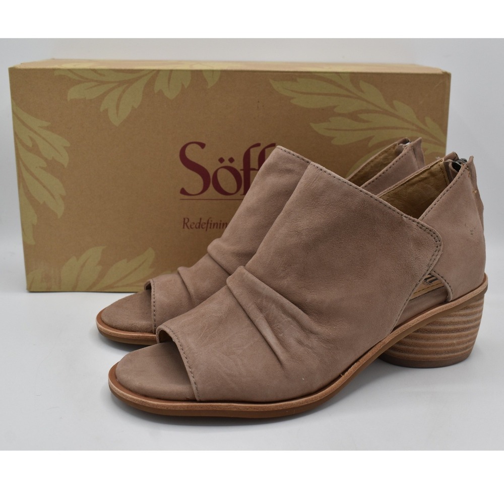 Sofft Catelyn Sandals Women 7 Stone Leather Ruched Peep Toe Booties Shoes